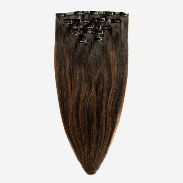 Invisible Clip In - Dark Chocolate Brown Balayage 1A+4